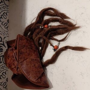 Brown Faux Leather Pirate Hat with Dreadlocks